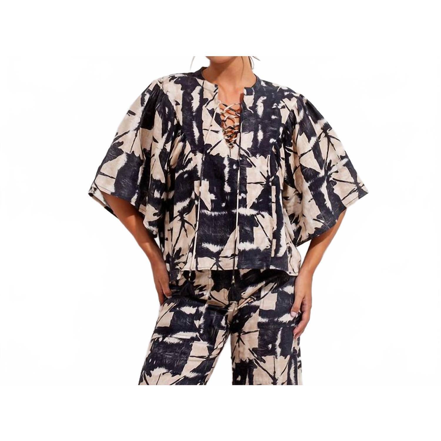 New Maria La Paz Elena Drawsting Blouse In Black Batik Linen